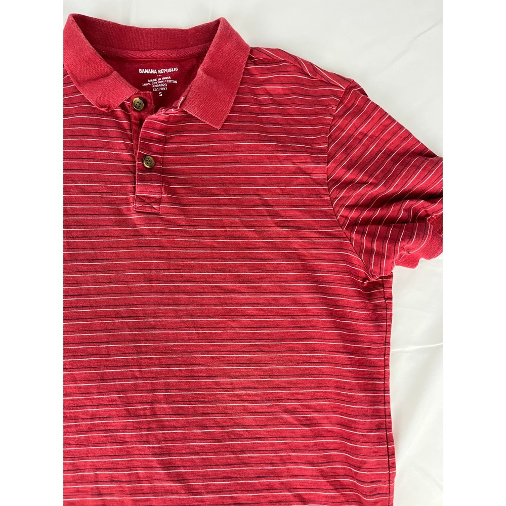 Banana Republic Men's Polo Shirt Small Red‎ Striped Cotton Casual Golf